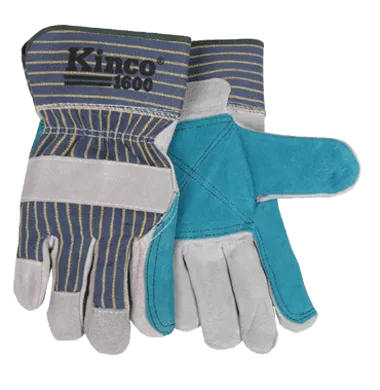 Kinco 1600 Premium Cowhide Double Palm  Striped Cotton-Blend Canvas Fabric Back Gloves (one dozen)