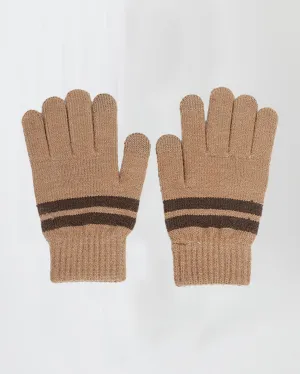 Knitted Stripe Gloves in Brown