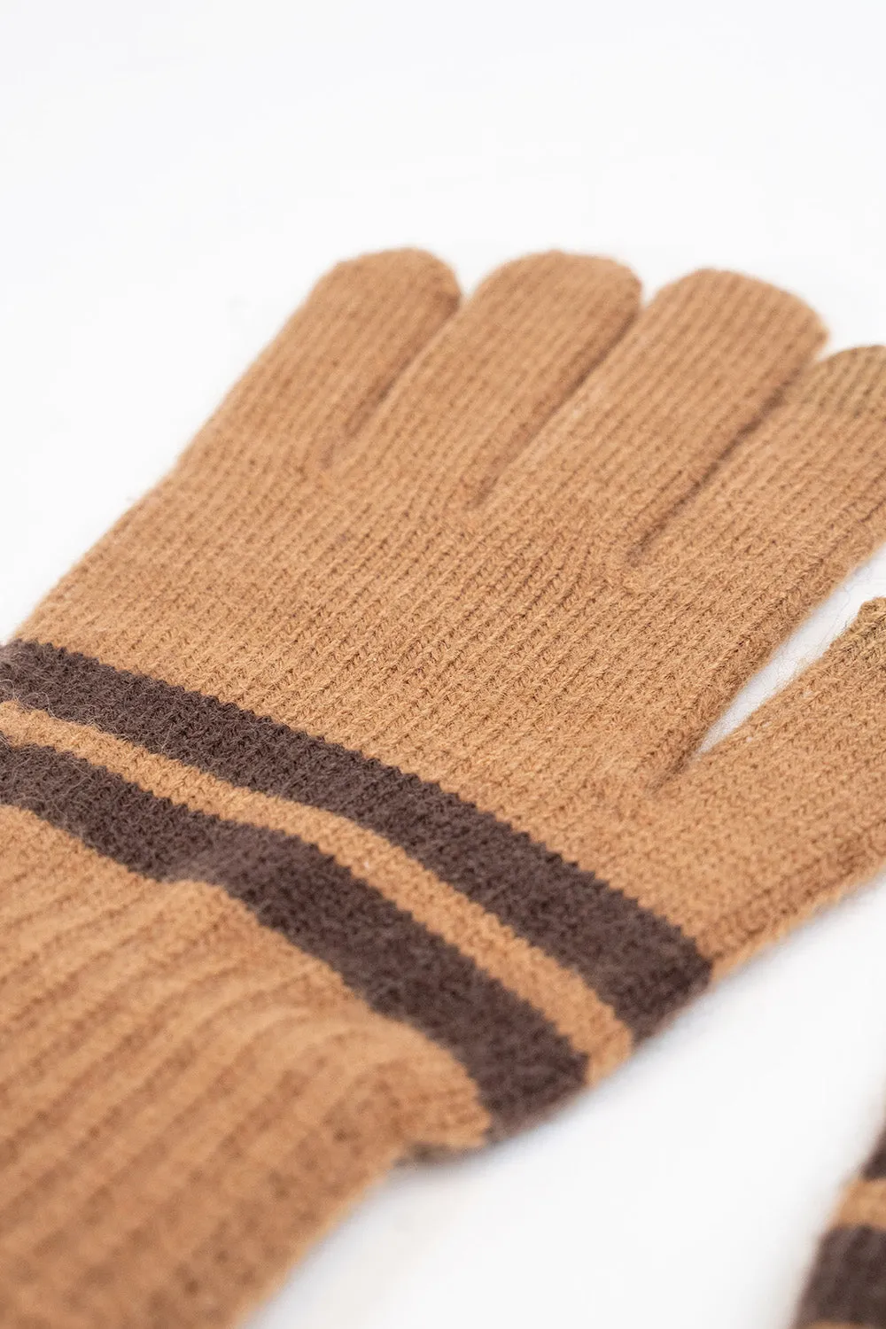 Knitted Stripe Gloves in Brown