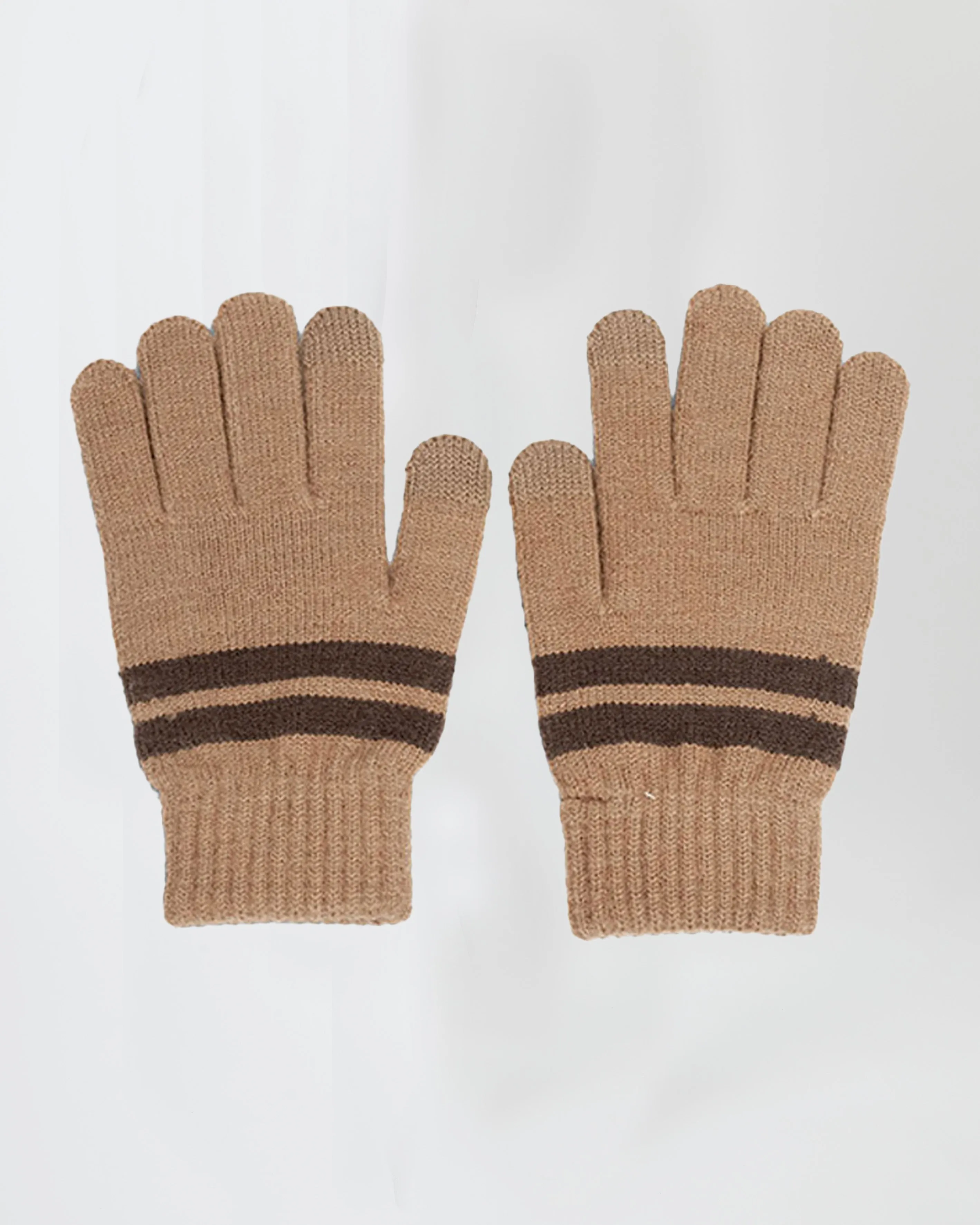 Knitted Stripe Gloves in Brown