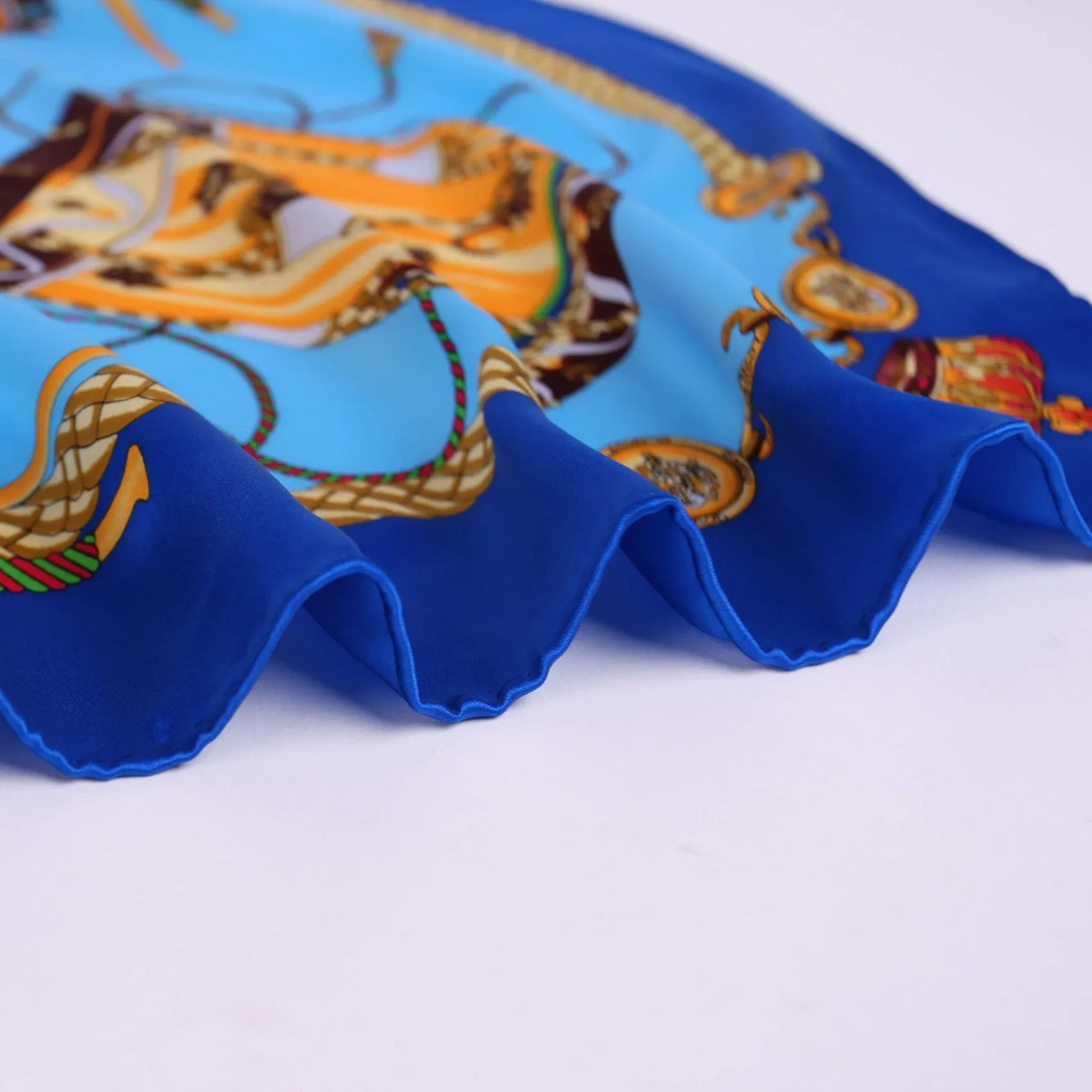 Large Square Satin Silk Scarf Warrior Royal Blue