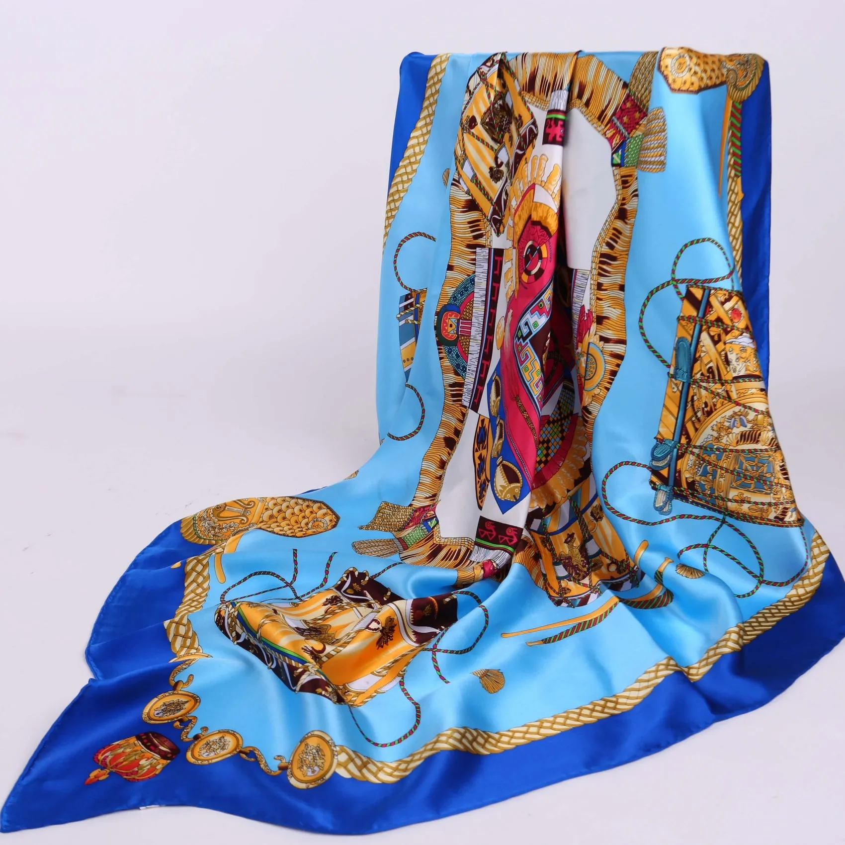 Large Square Satin Silk Scarf Warrior Royal Blue