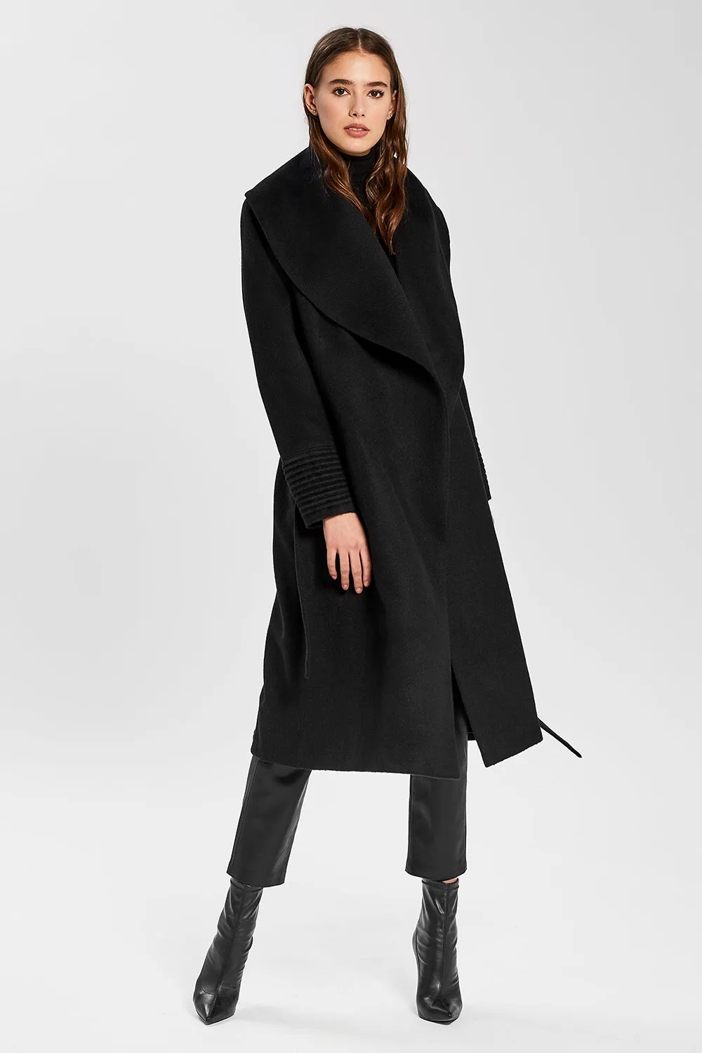 Long Wide Shawl Collar Wrap Coat