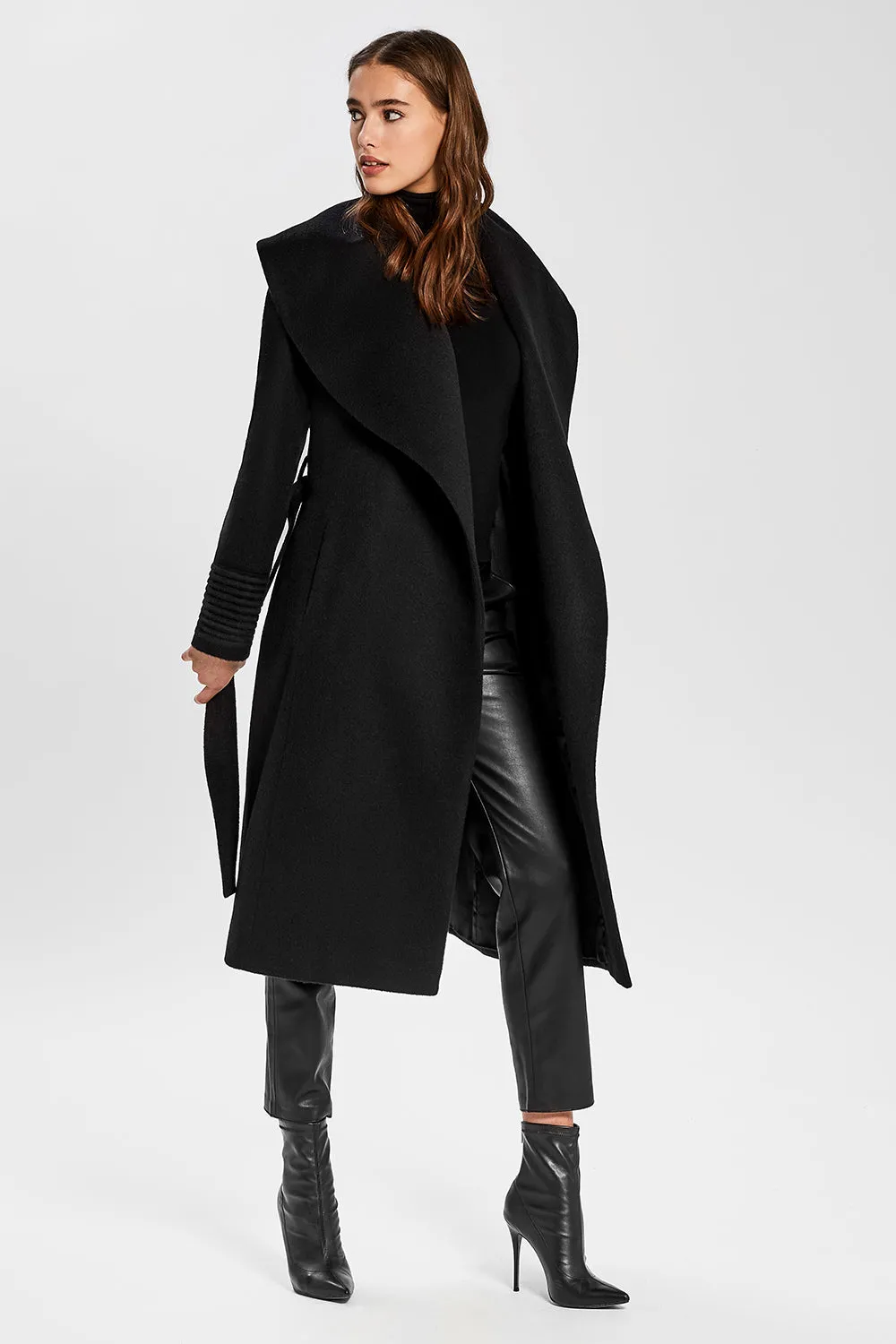 Long Wide Shawl Collar Wrap Coat