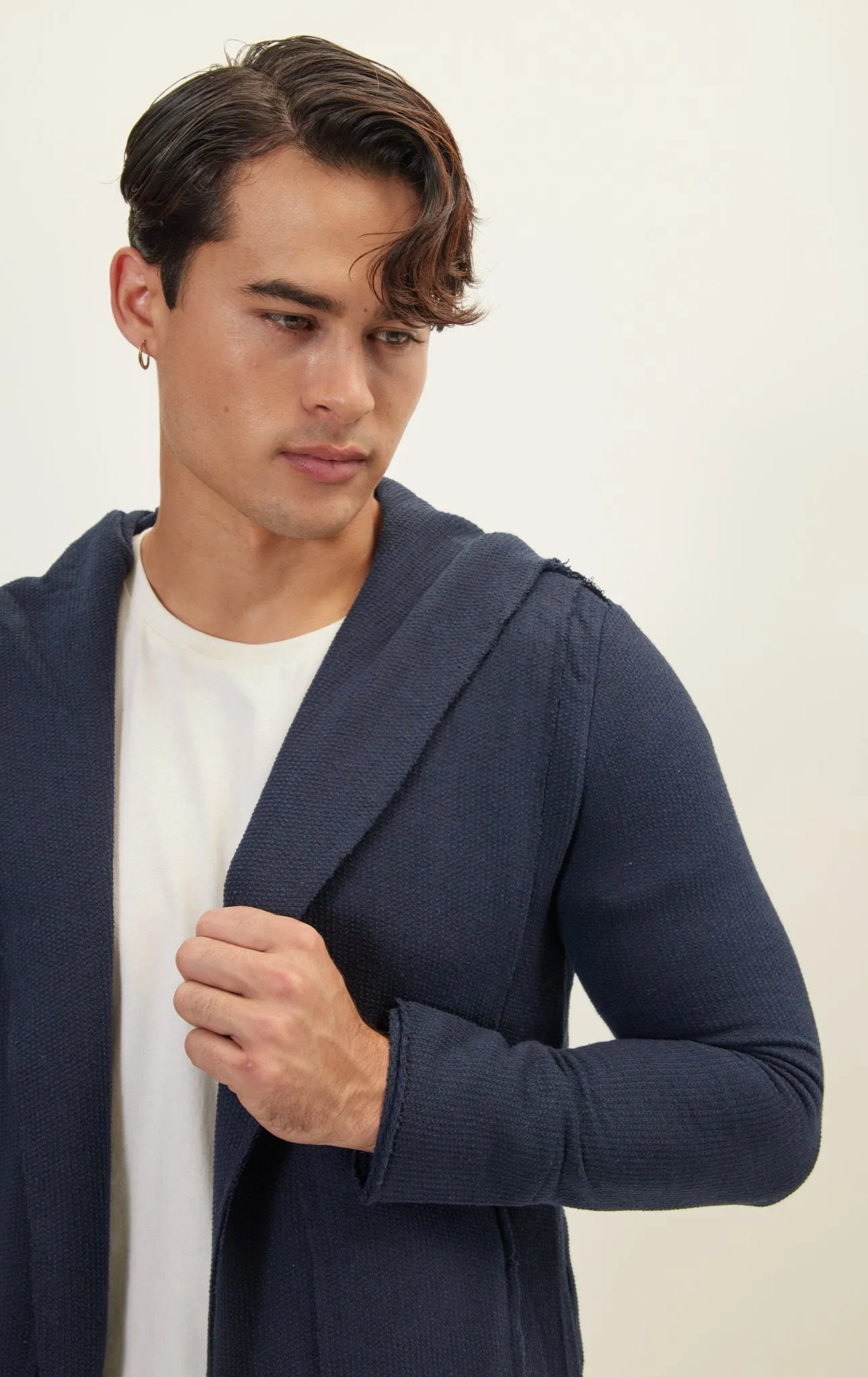 Longline Hooded Cardigan - Navy