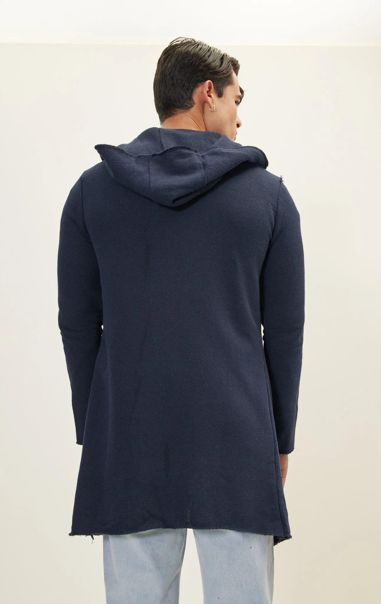 Longline Hooded Cardigan - Navy