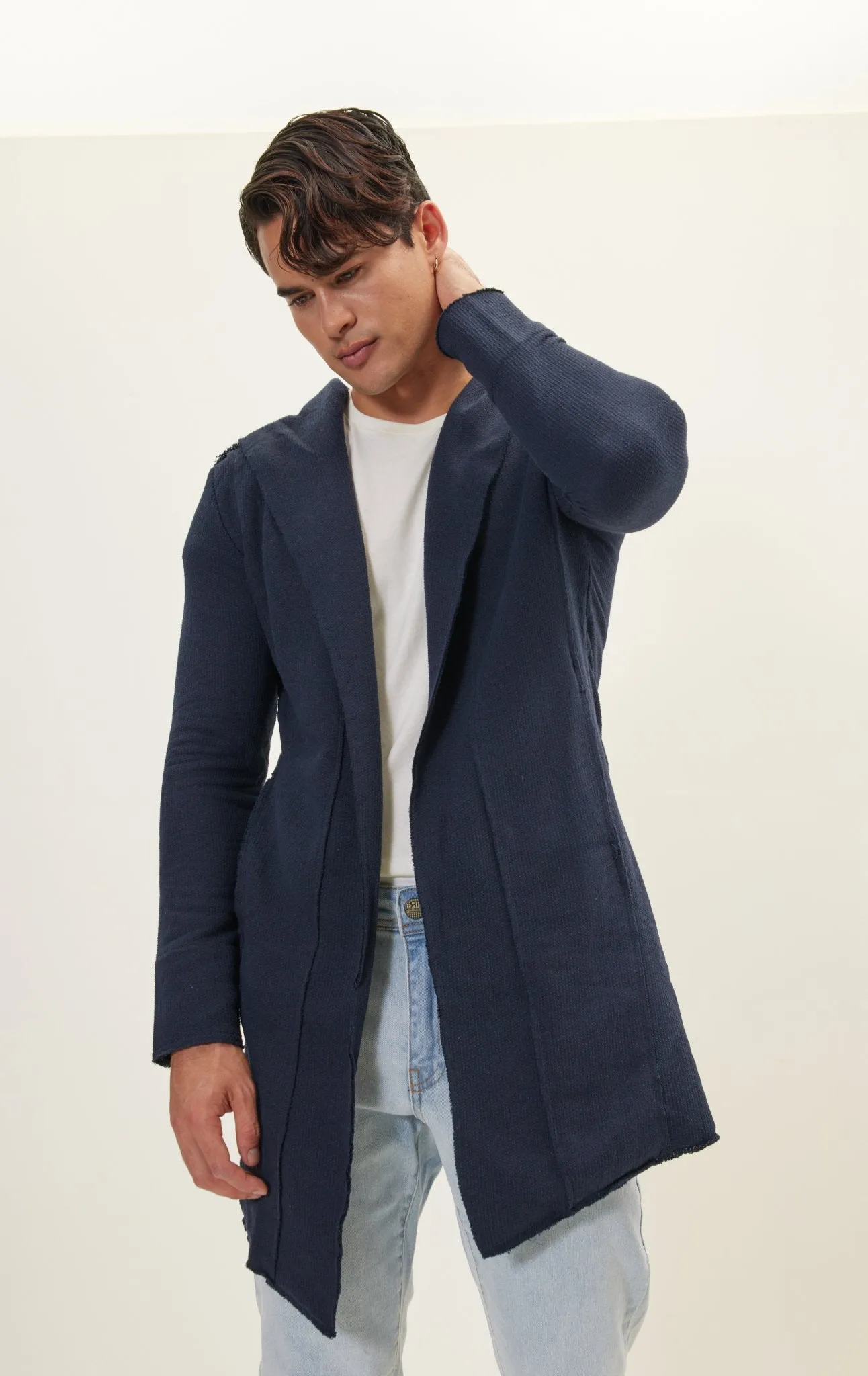 Longline Hooded Cardigan - Navy