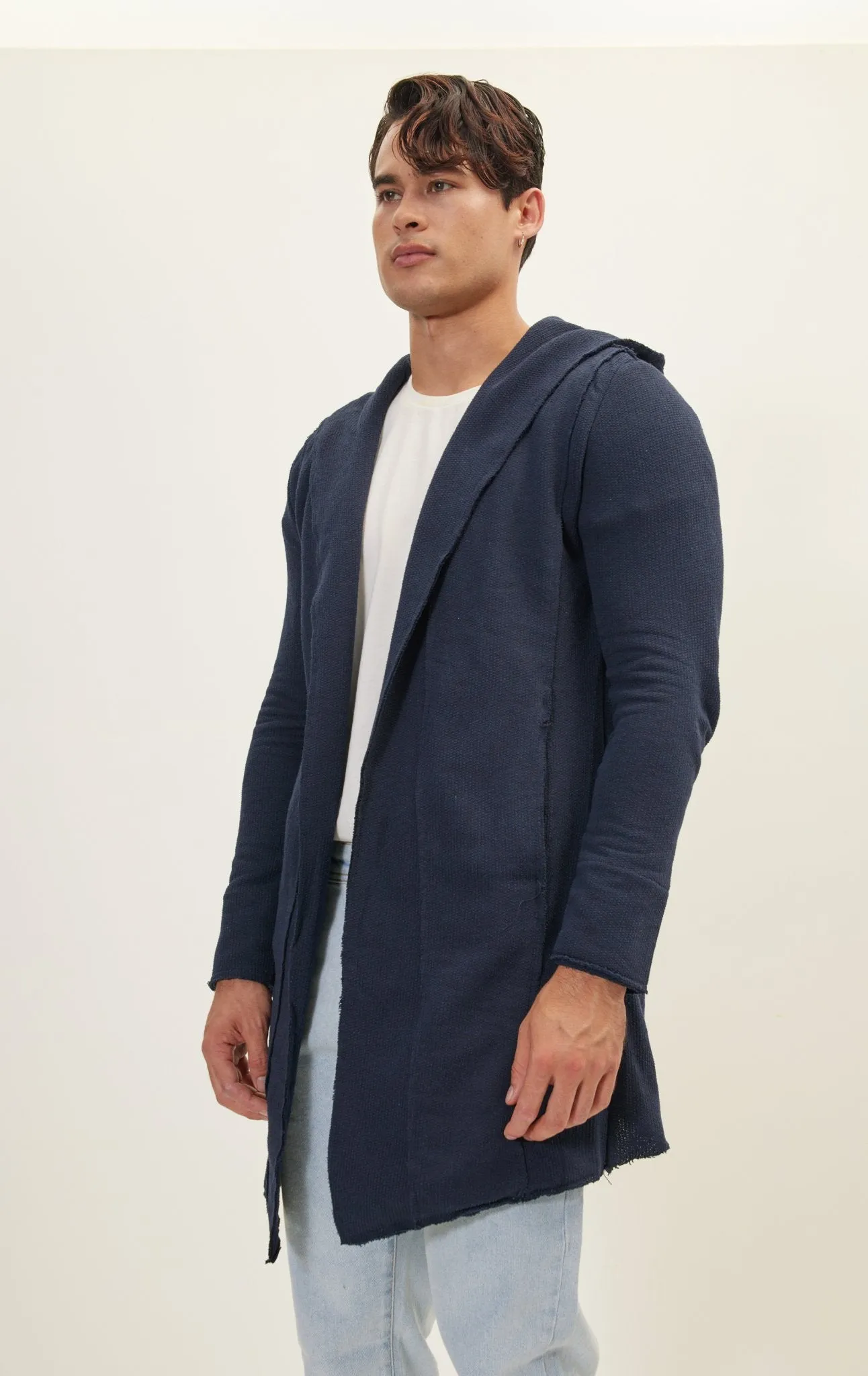 Longline Hooded Cardigan - Navy