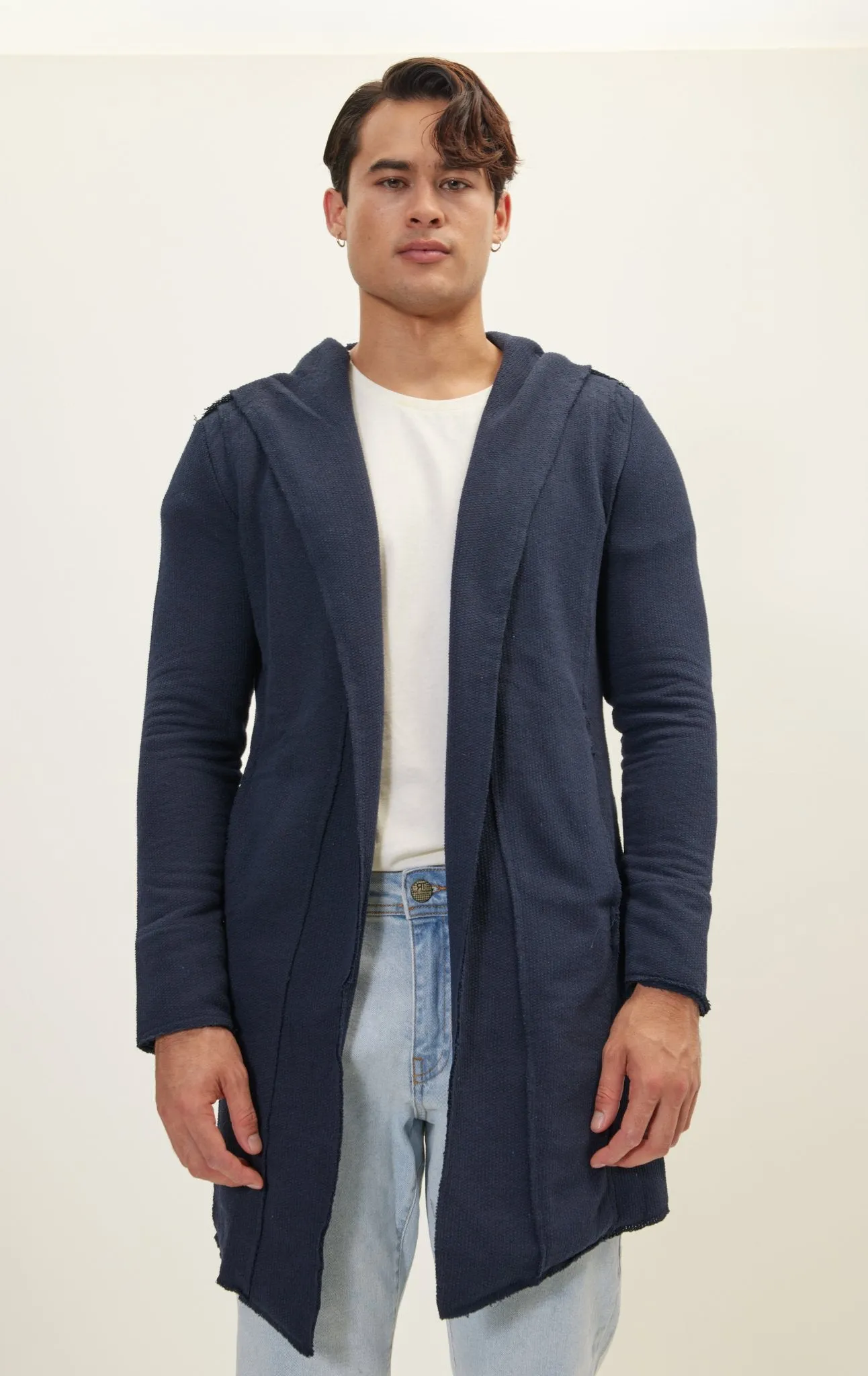 Longline Hooded Cardigan - Navy