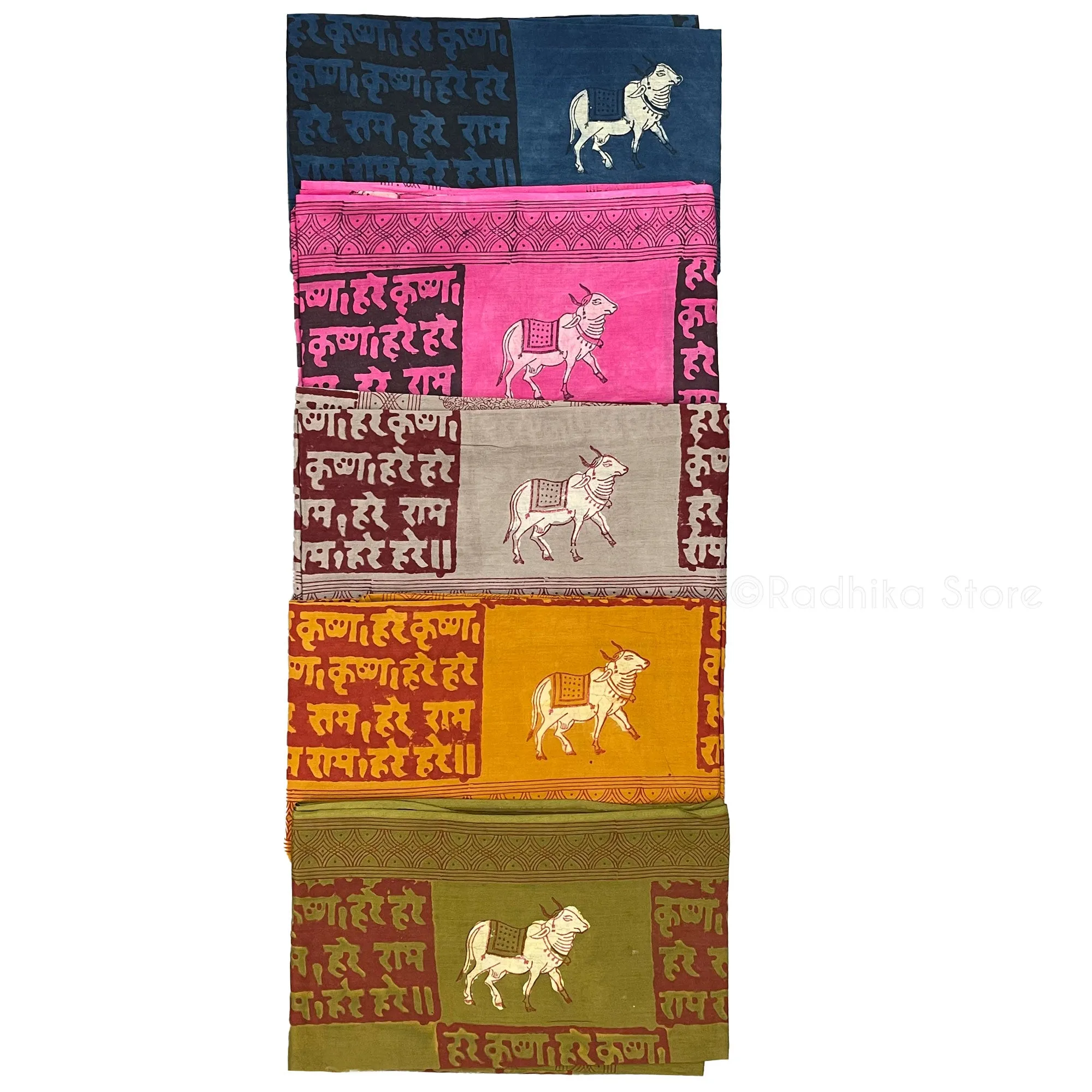 Mahamantra With Surabhi Cow - Block Print  Chadar - Choose Color