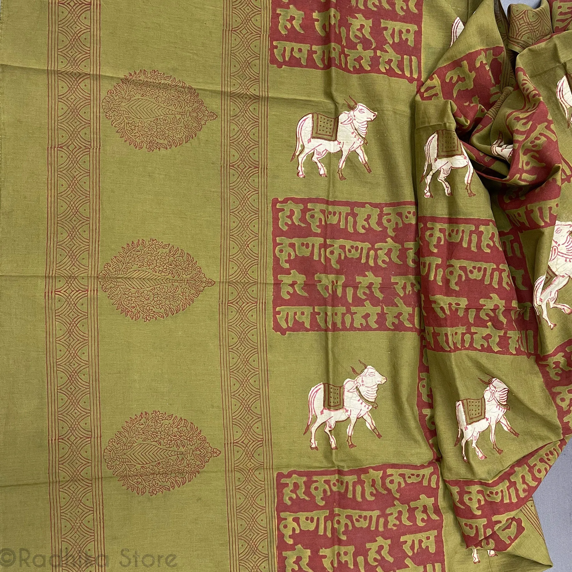 Mahamantra With Surabhi Cow - Block Print  Chadar - Choose Color