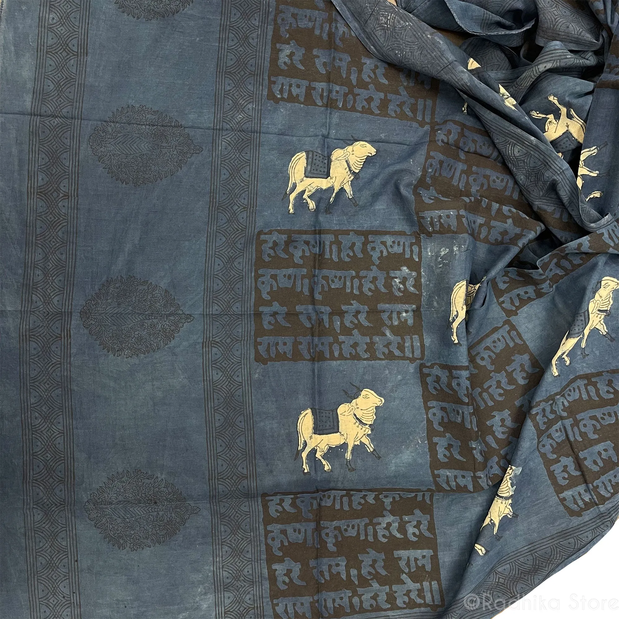 Mahamantra With Surabhi Cow - Block Print  Chadar - Choose Color