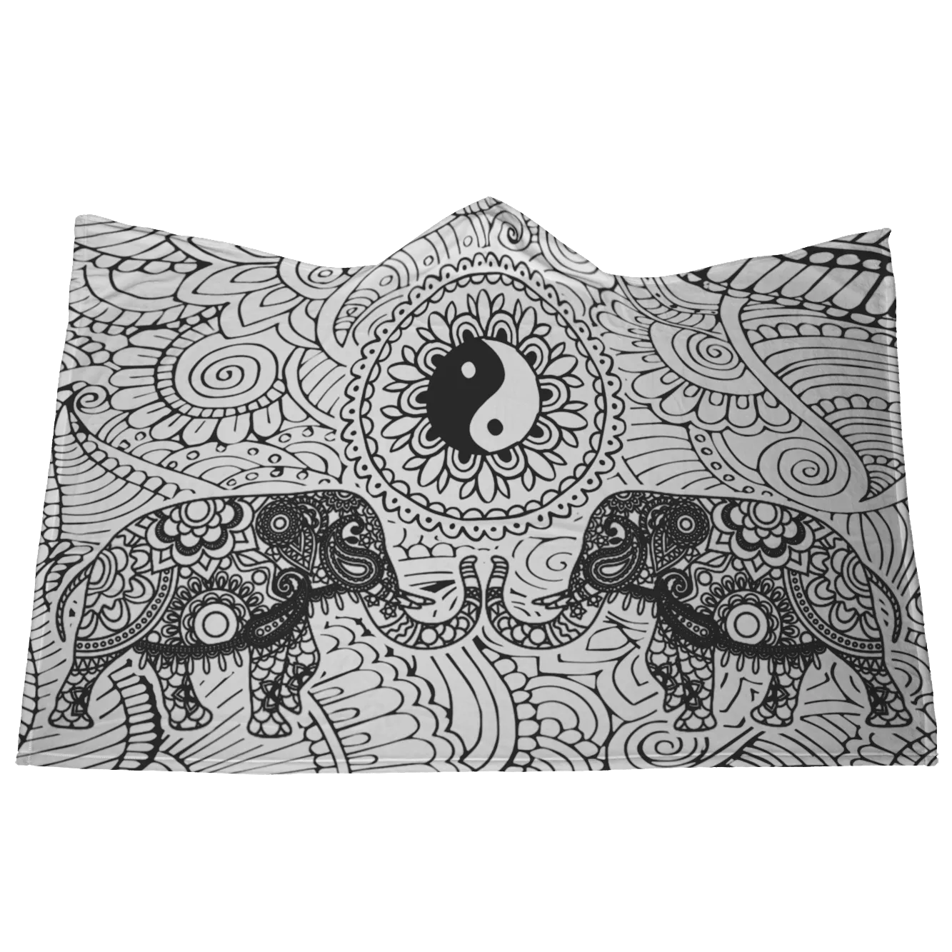 Mandala B&W Hooded Blanket