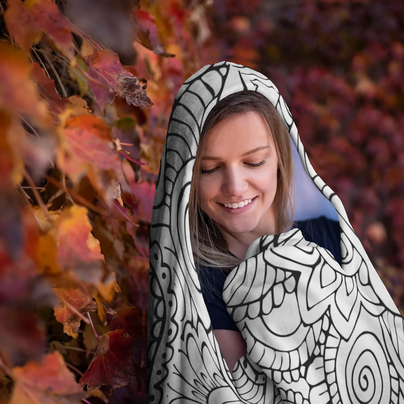 Mandala B&W Hooded Blanket