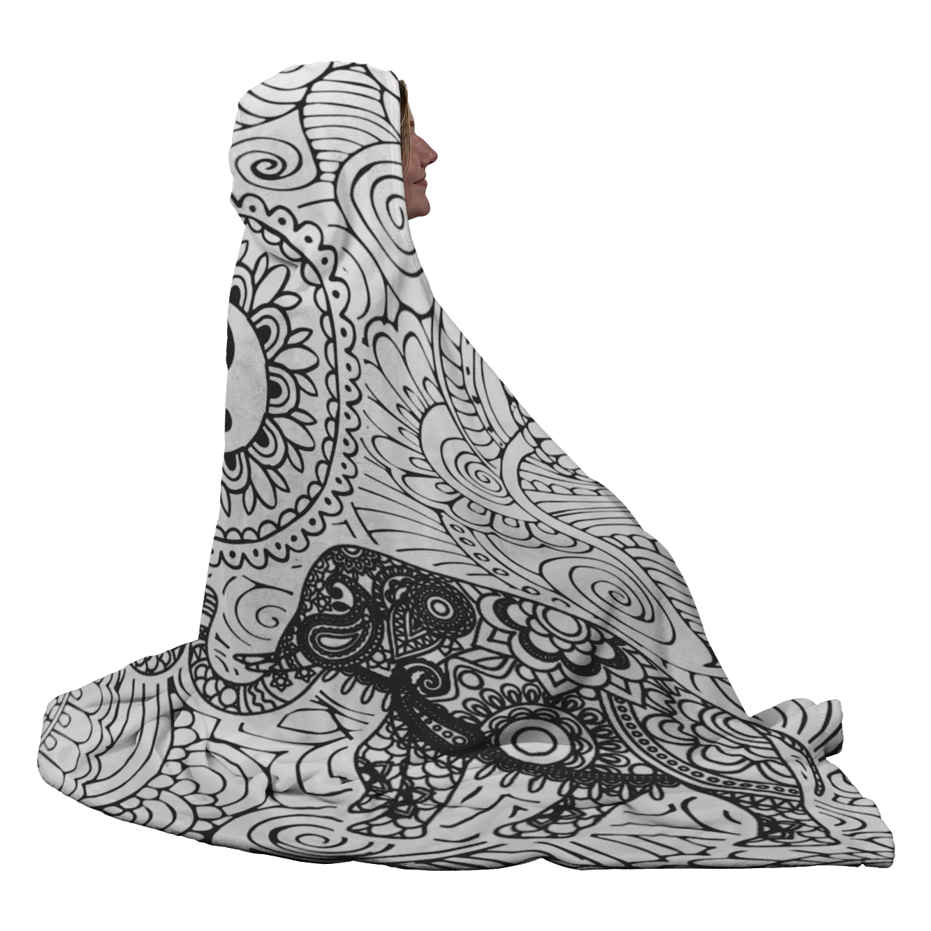 Mandala B&W Hooded Blanket