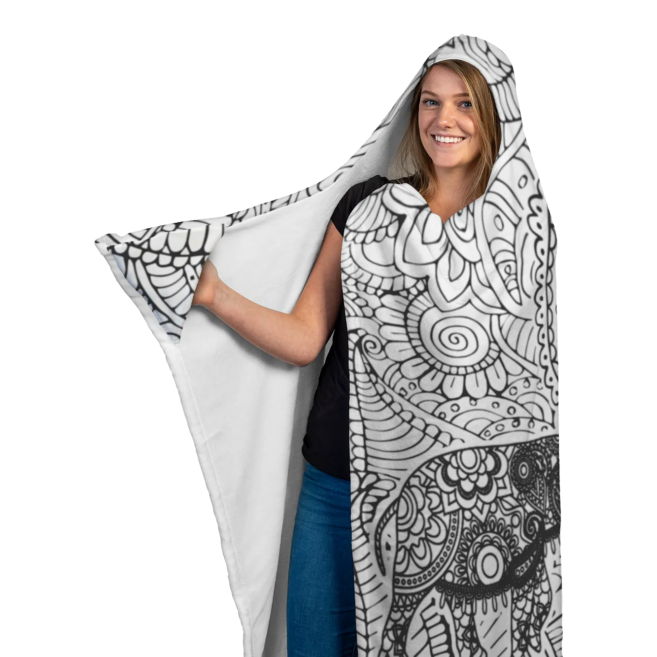 Mandala B&W Hooded Blanket