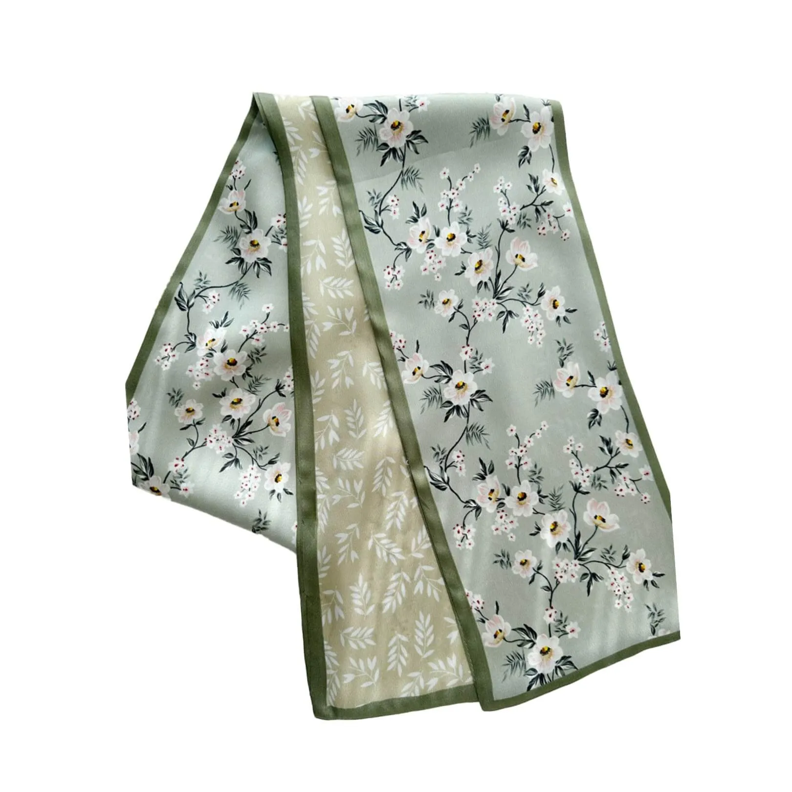 Meadow Blossom Pure Mulberry Silk Long Scarf Silk Twilly