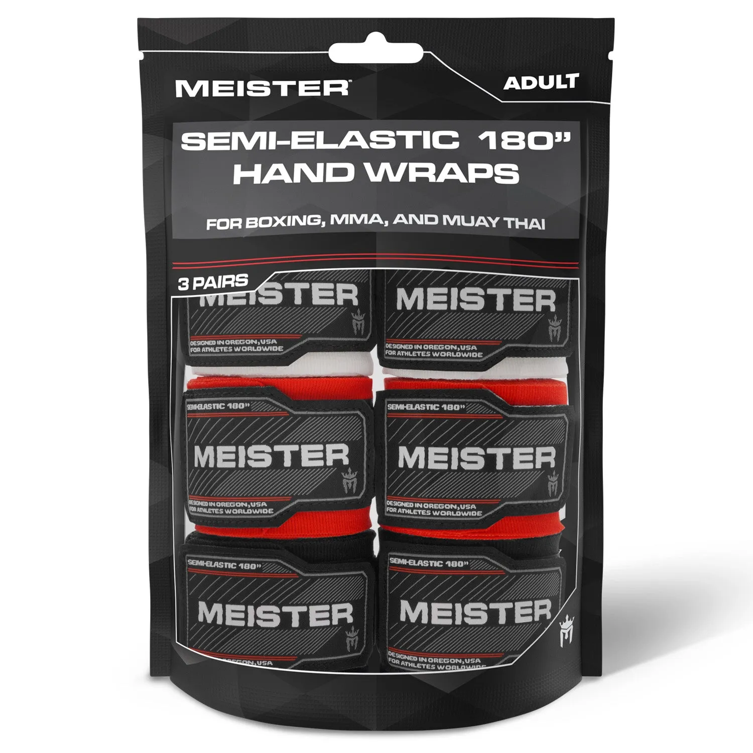 Meister Adult 180" Hand Wraps for MMA & Boxing - 3 Pairs Pack