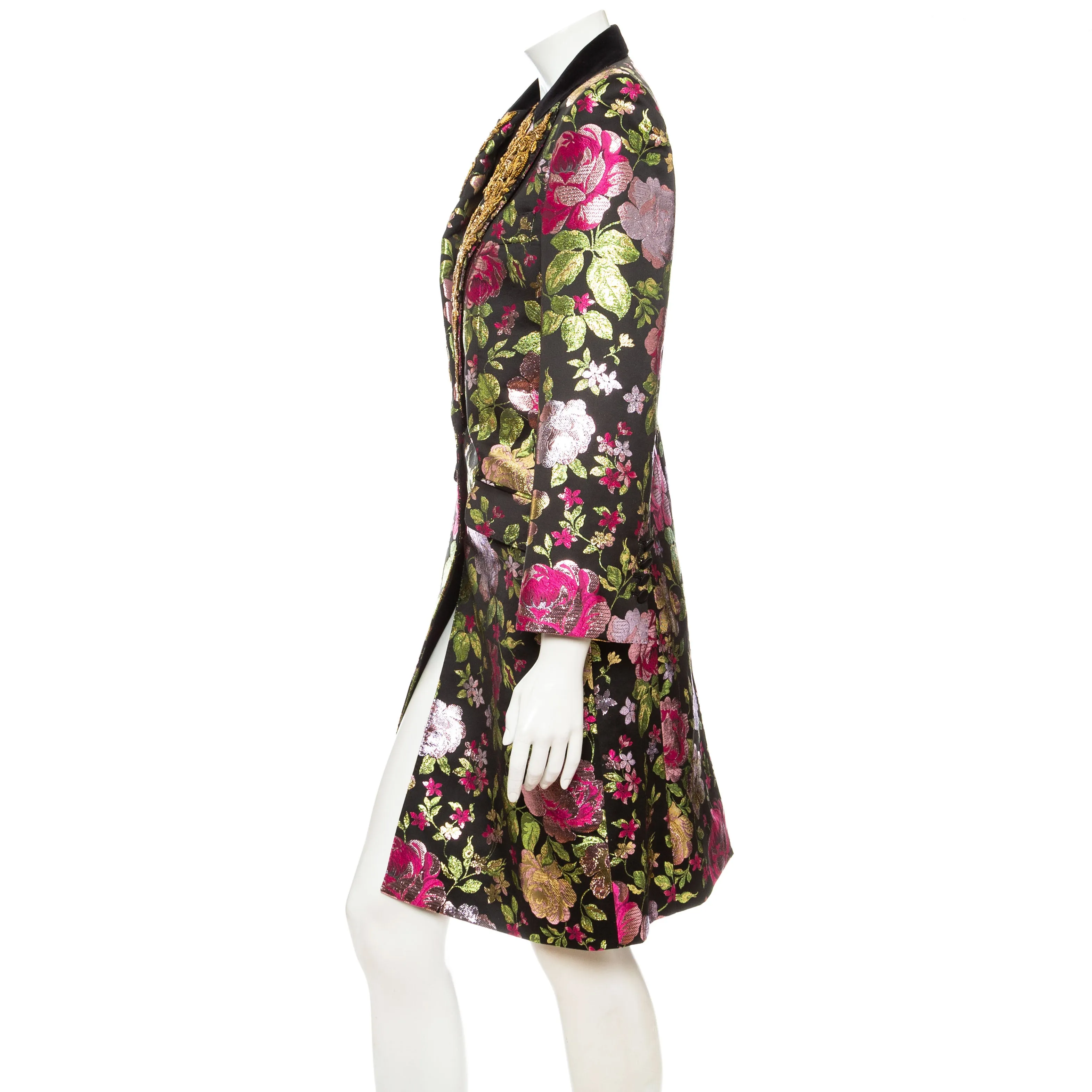 Metallic Multicolored Floral Brocade Beaded Coat