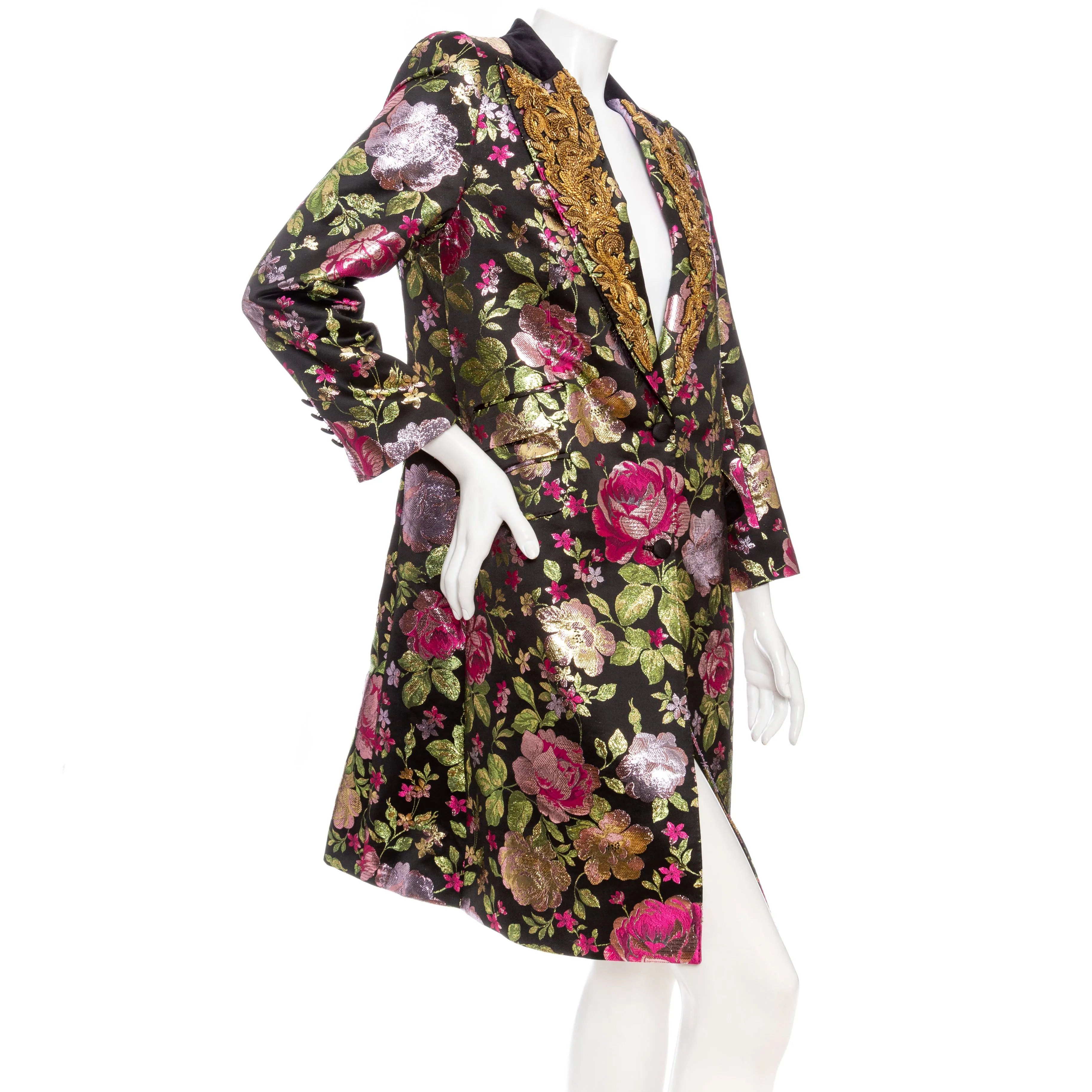 Metallic Multicolored Floral Brocade Beaded Coat