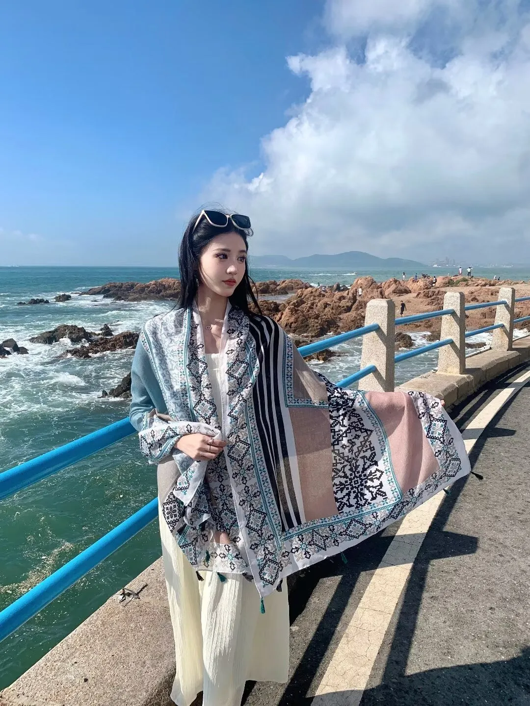 MYYJ-09  Silver silk scarf printed scarf handmade scarf