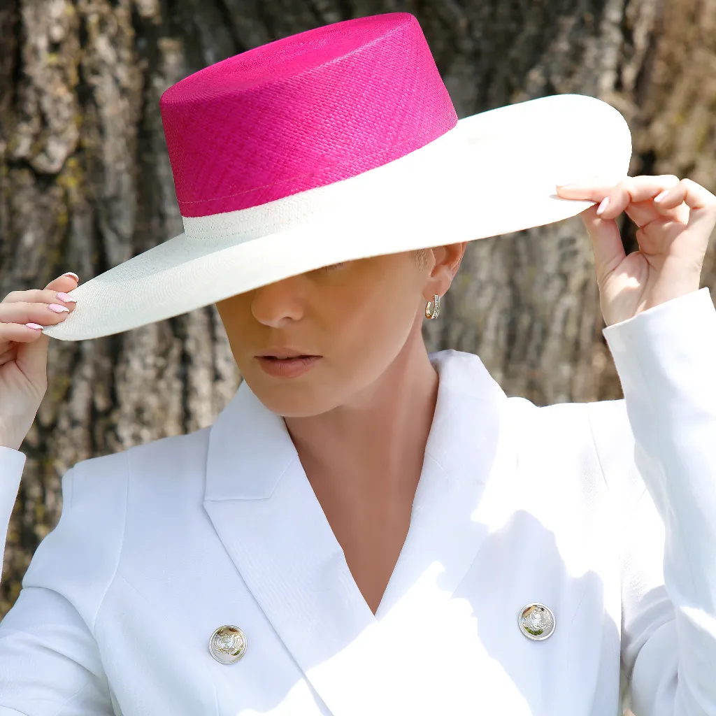 NA33217-Ladies Pink and cream panama straw hat