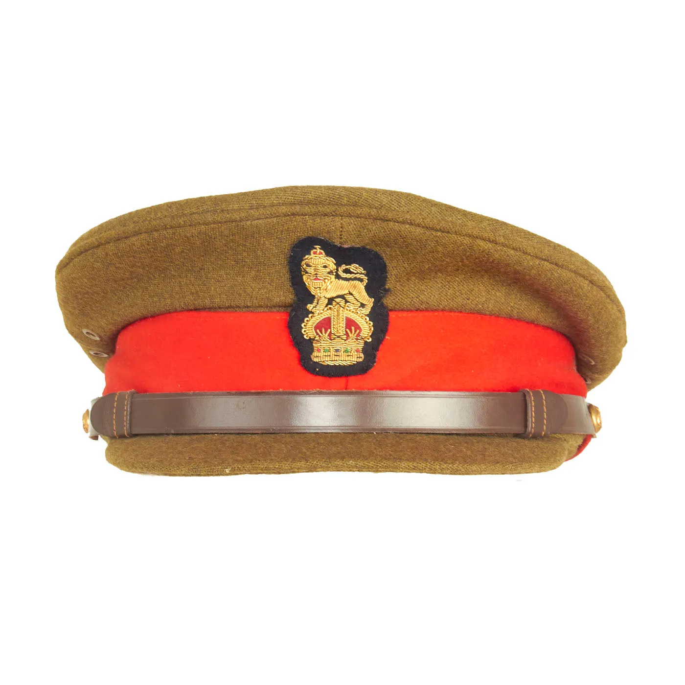 Original British WWII Royal Army Officers Green Visor Peaked Cap with Bullion Insignia