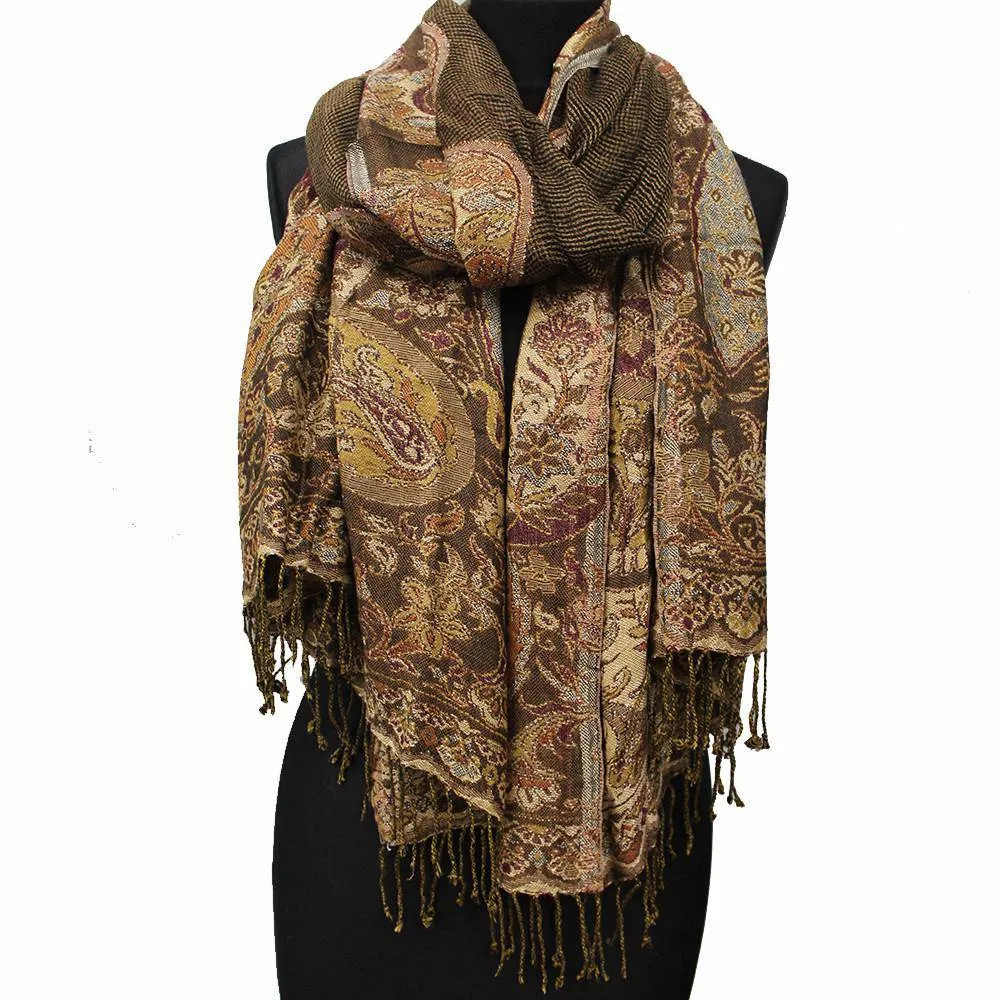 Paisley Jacquard Print Scarf - Brown