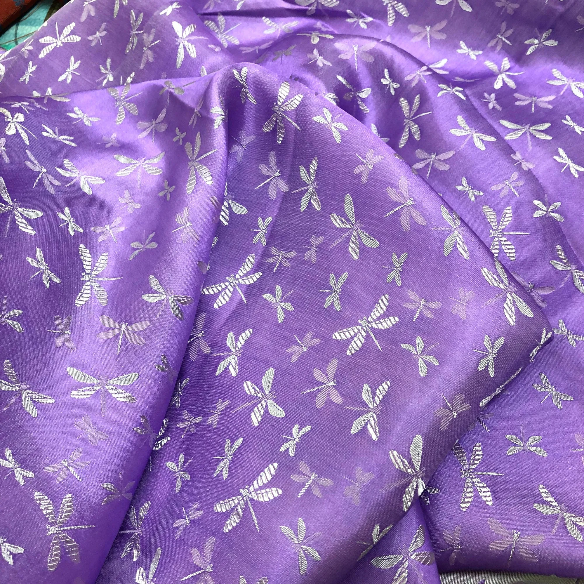 PATTERN MULBERRY SILK fabric by the yard - Purple silk with white pattern fabric - Handmade fabric – Dress making – Silk for sewing - Gift for women