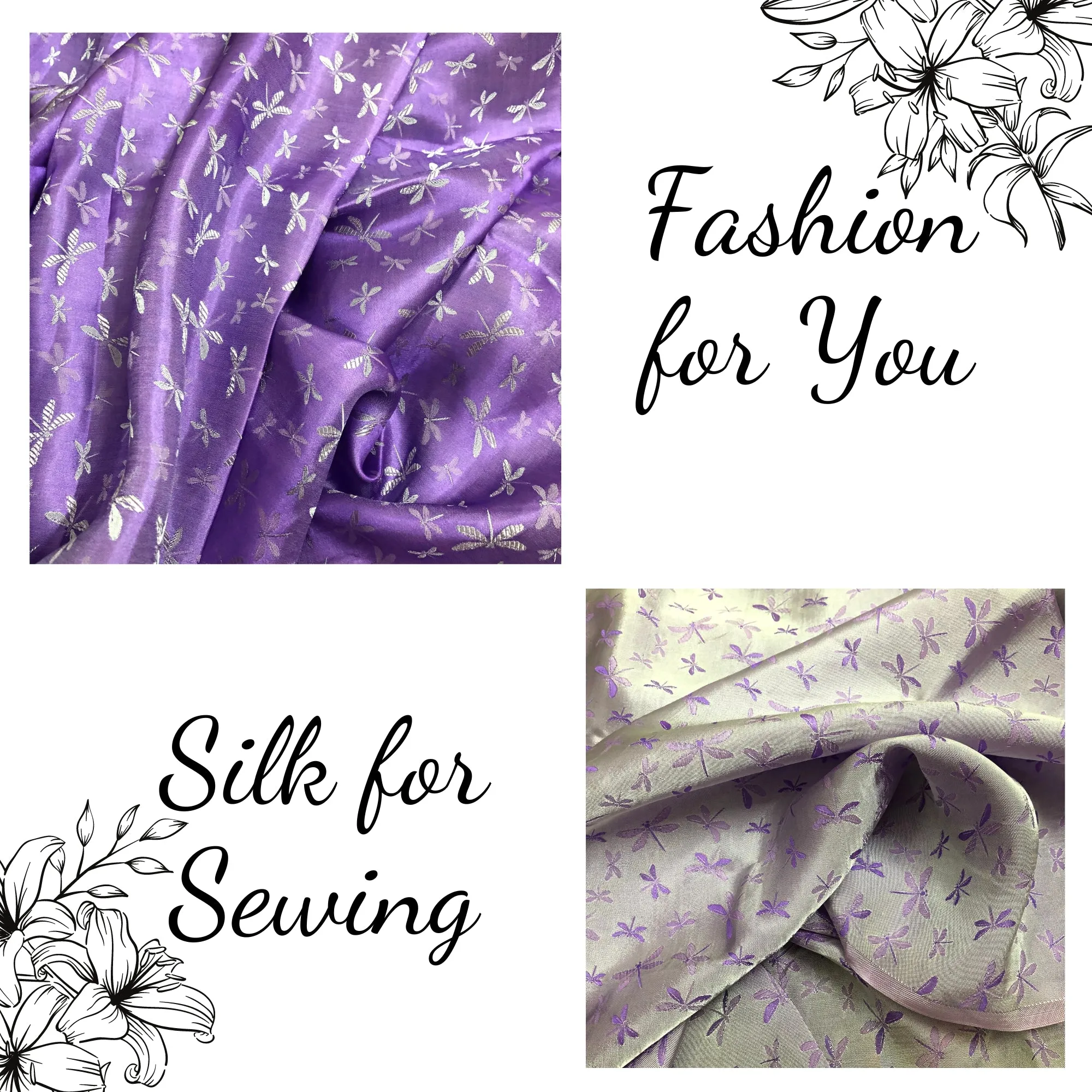 PATTERN MULBERRY SILK fabric by the yard - Purple silk with white pattern fabric - Handmade fabric – Dress making – Silk for sewing - Gift for women