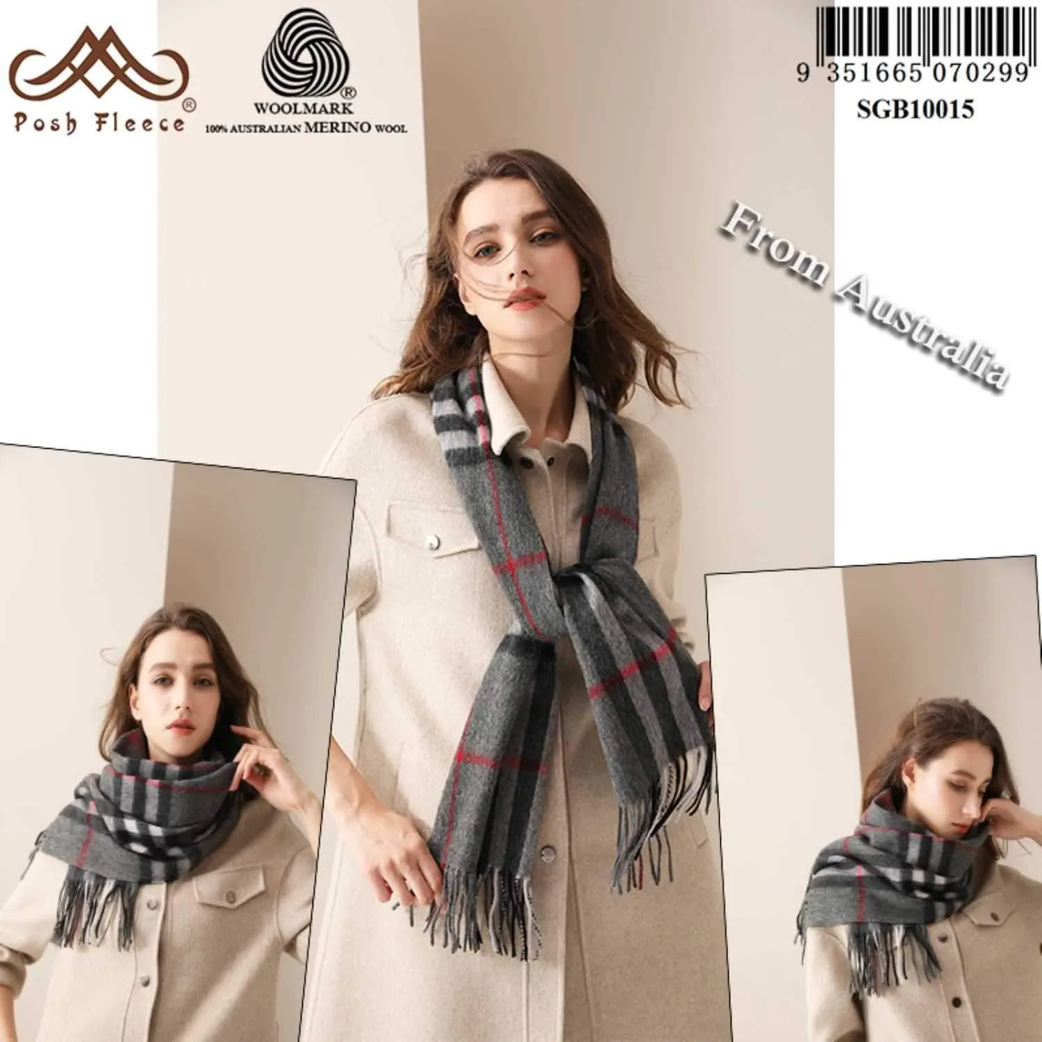 POSH FLEECE Pure Wool Luxurious Scarf with Fringed Trim SGB10015