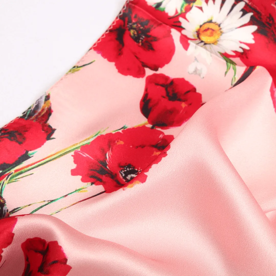 Silk Scarf Collecitons|Blossom Range|Poppy Daisy Design|Red|Long Silk Scarf