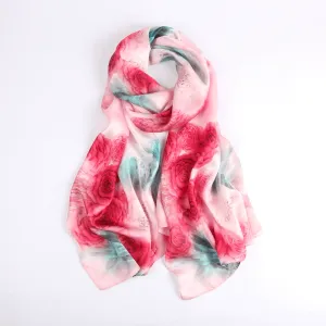 Silk Scarf Collecitons|Blossom Range|Rose Design|Red|Long Silk Scarf