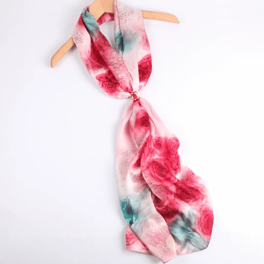 Silk Scarf Collecitons|Blossom Range|Rose Design|Red|Long Silk Scarf