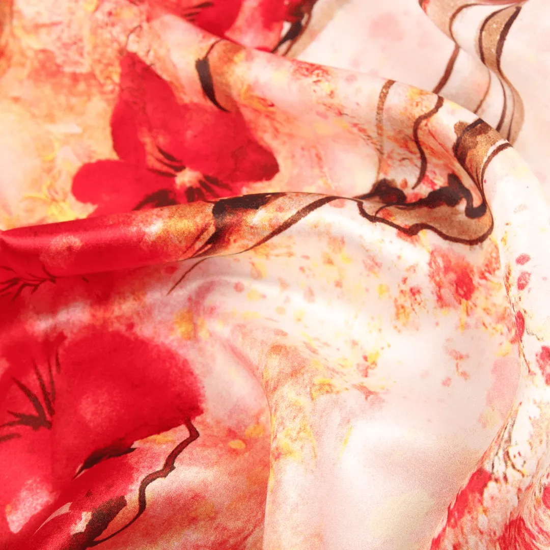 Silk Scarf Collections|Blossom Range|Cherry Blossom Design|Red|Long Silk Scarf