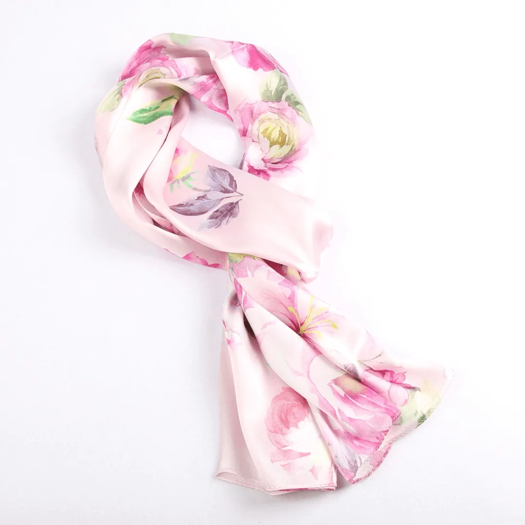 Silk Scarf Collections|Blossom Range|China Rose Design|Pink|Long Silk Scarf