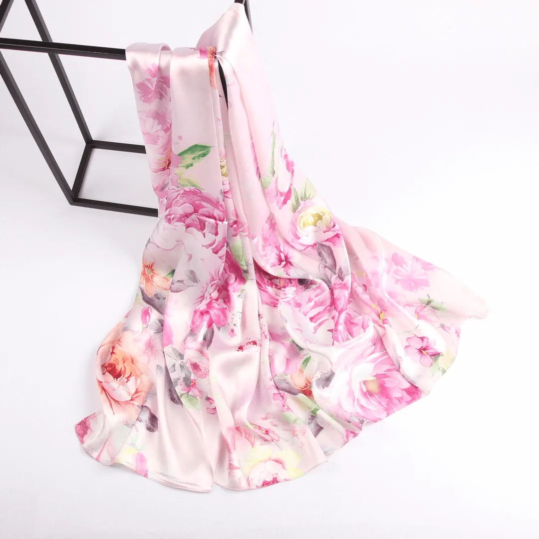 Silk Scarf Collections|Blossom Range|China Rose Design|Pink|Long Silk Scarf