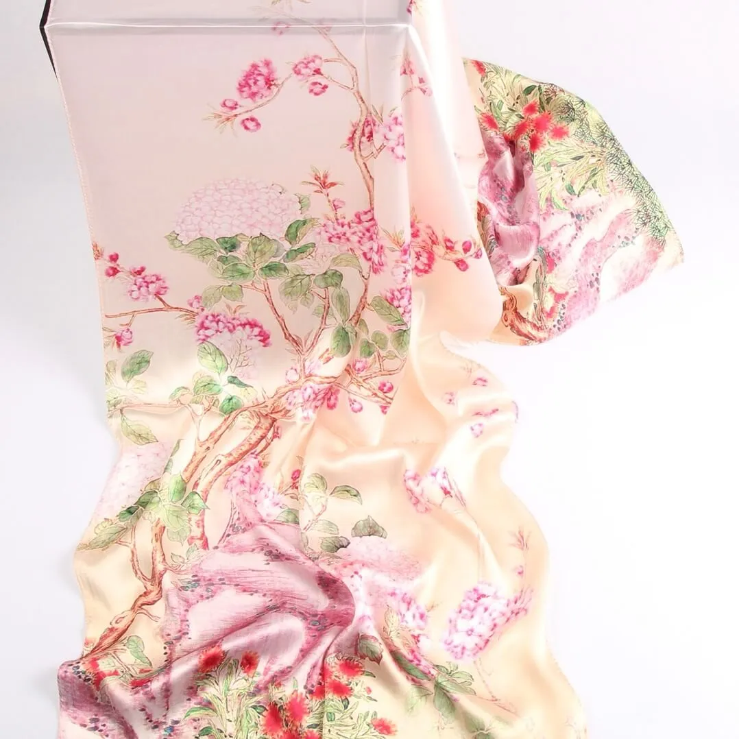 Silk Scarf Collections|Blossom Range|Geranium Design|Pink|Long Silk Scarf