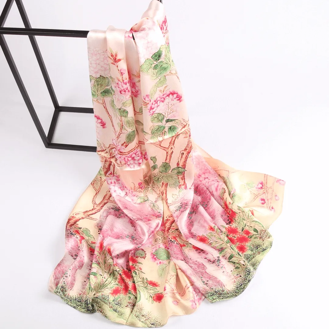 Silk Scarf Collections|Blossom Range|Geranium Design|Pink|Long Silk Scarf