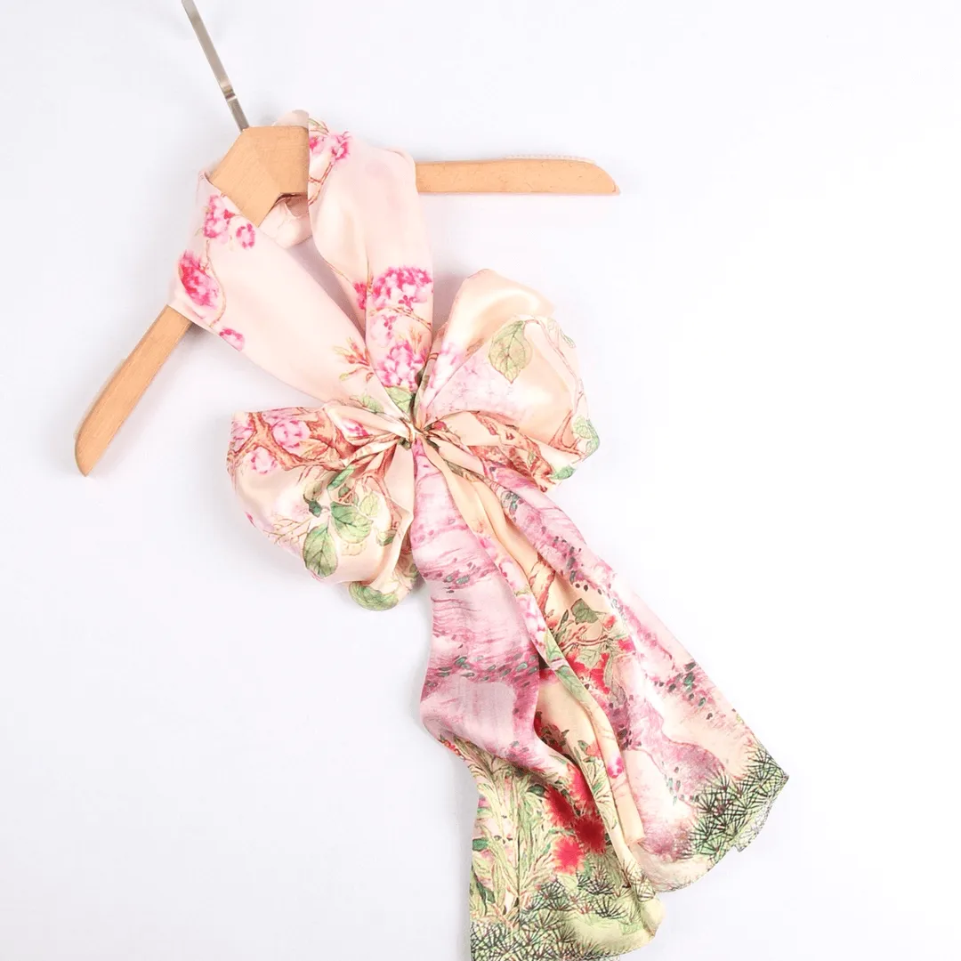 Silk Scarf Collections|Blossom Range|Geranium Design|Pink|Long Silk Scarf