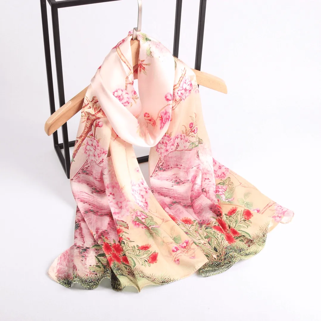 Silk Scarf Collections|Blossom Range|Geranium Design|Pink|Long Silk Scarf