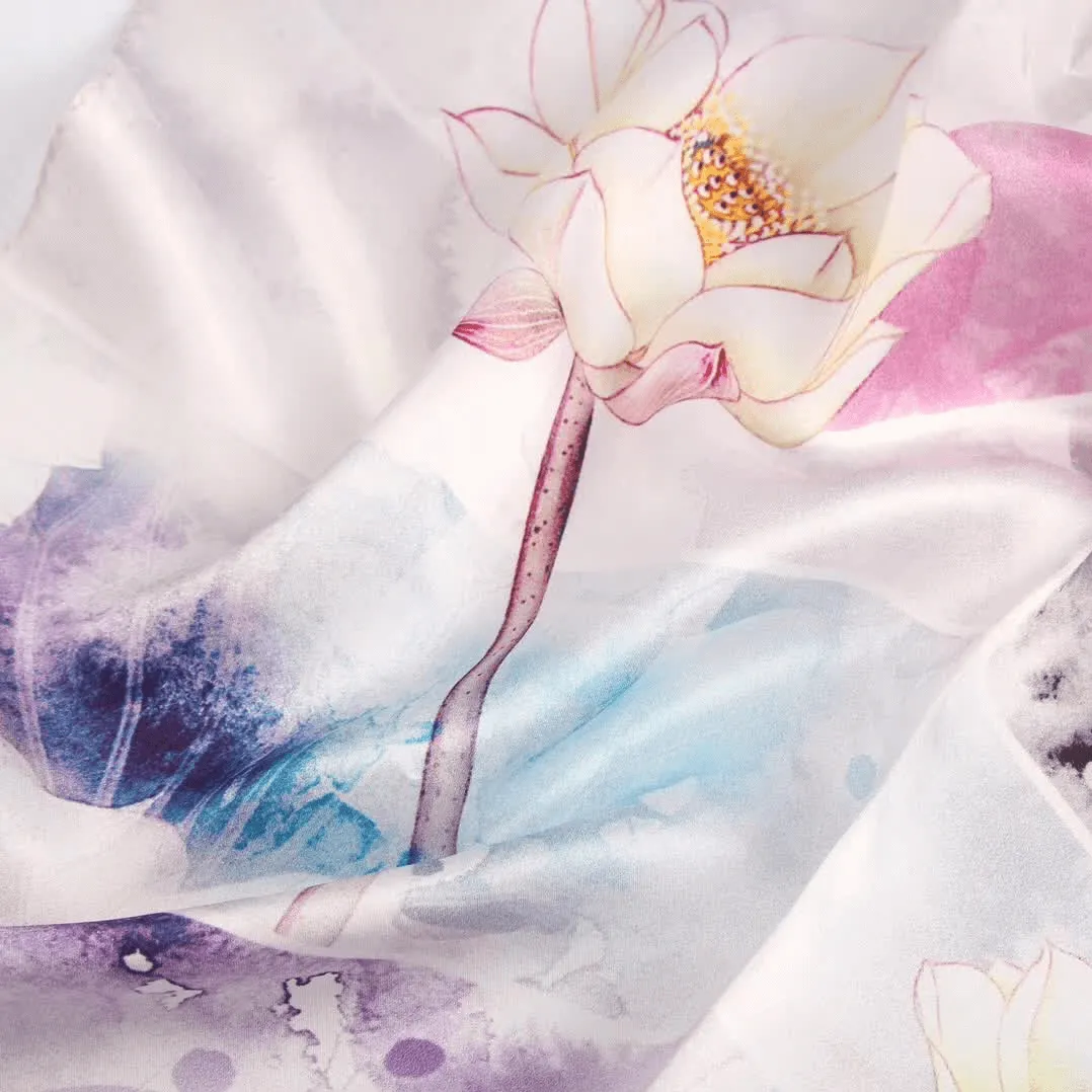 Silk Scarf Collections|Blossom Range|Lotus Design|Lilac|Long Silk Scarf