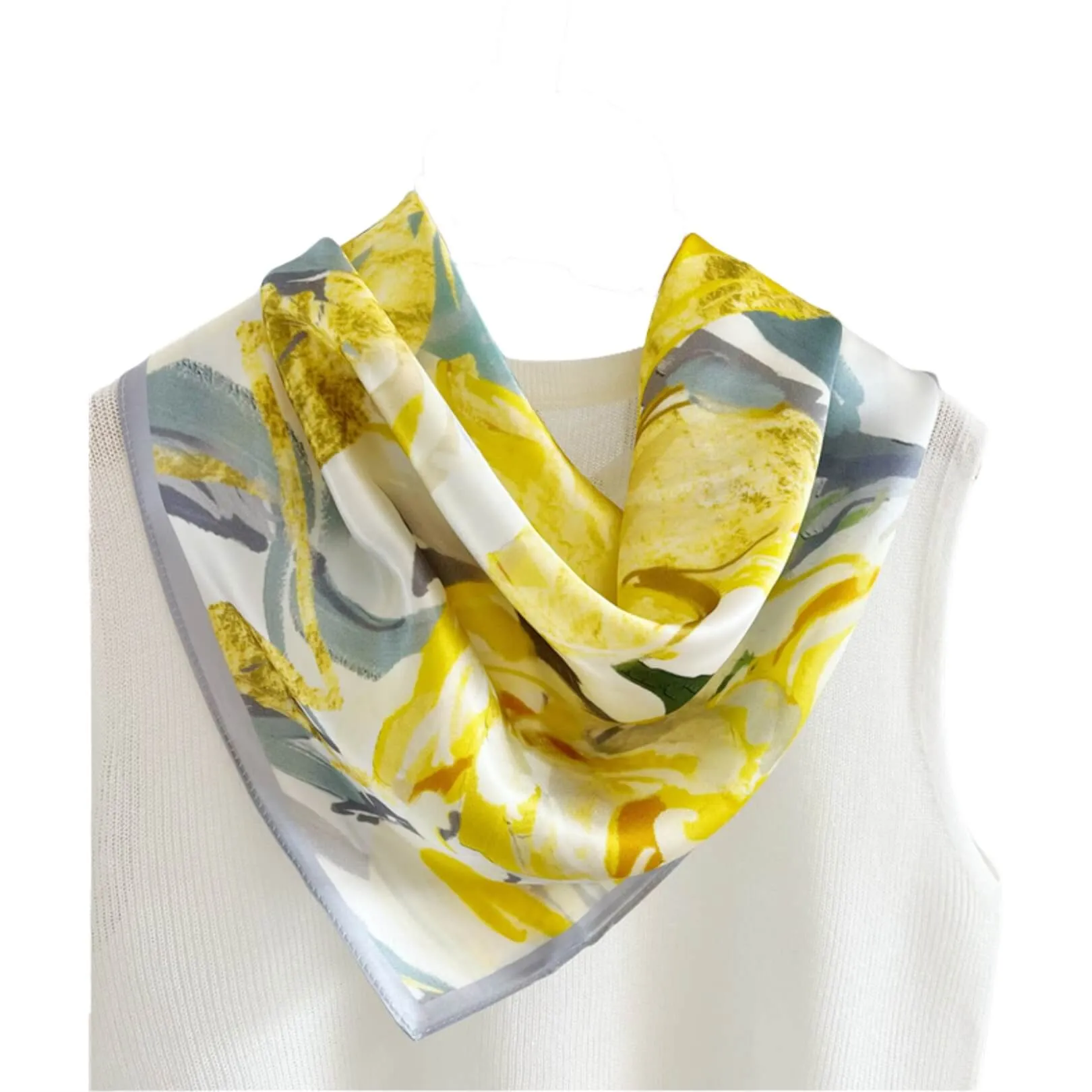 Spring Lily Pure Mulberry Silk Square Scarf Bandana