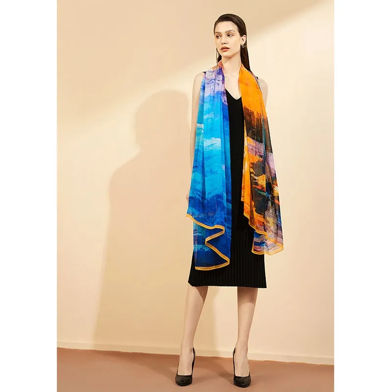 Sunset Long Chiffon Silk Scarf 200