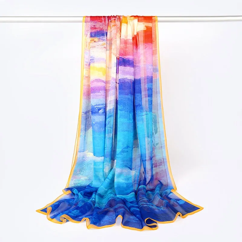 Sunset Long Chiffon Silk Scarf 200