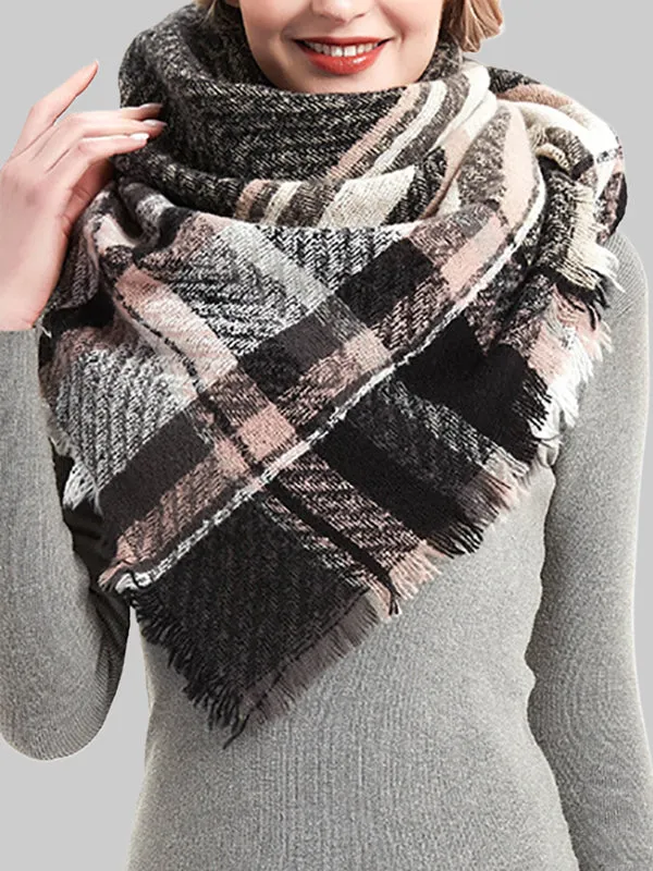 Triangle Fringed Keep Warm Plaid Shawl&Scarf