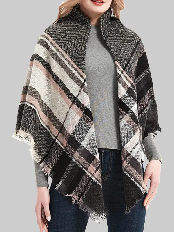 Triangle Fringed Keep Warm Plaid Shawl&Scarf