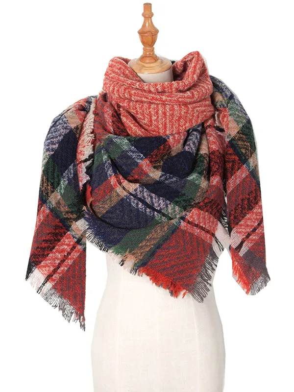 Triangle Fringed Keep Warm Plaid Shawl&Scarf