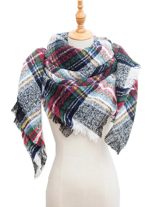 Triangle Fringed Keep Warm Plaid Shawl&Scarf