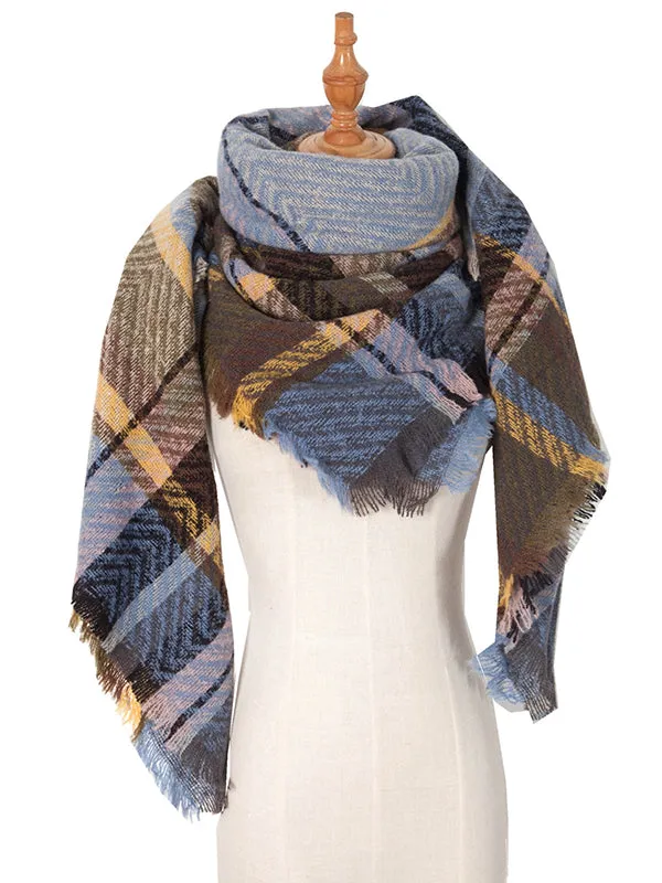 Triangle Fringed Keep Warm Plaid Shawl&Scarf